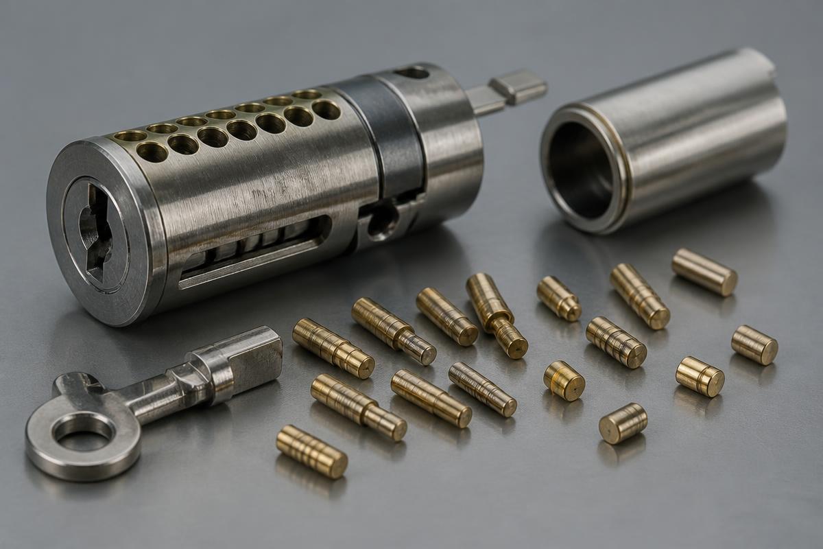 High-security lock components and brass pins