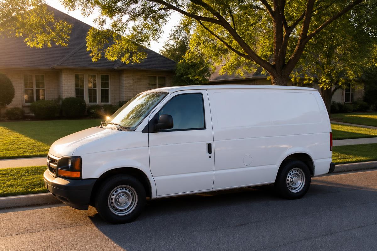 Locksmith service van parked at a residential home